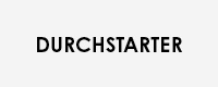Logo von „Durchstarter“, schwarze Schrift auf grauem Grund.