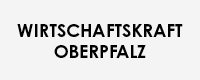 Logo von Wirtschaftskraft Oberpfalz, schwarze Schrift auf grauem Grund.