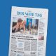 Titelseite einer Ausgabe der Zeitung „Der neue Tag“ von Oberpfalz Medien auf blauem Hintergrund.