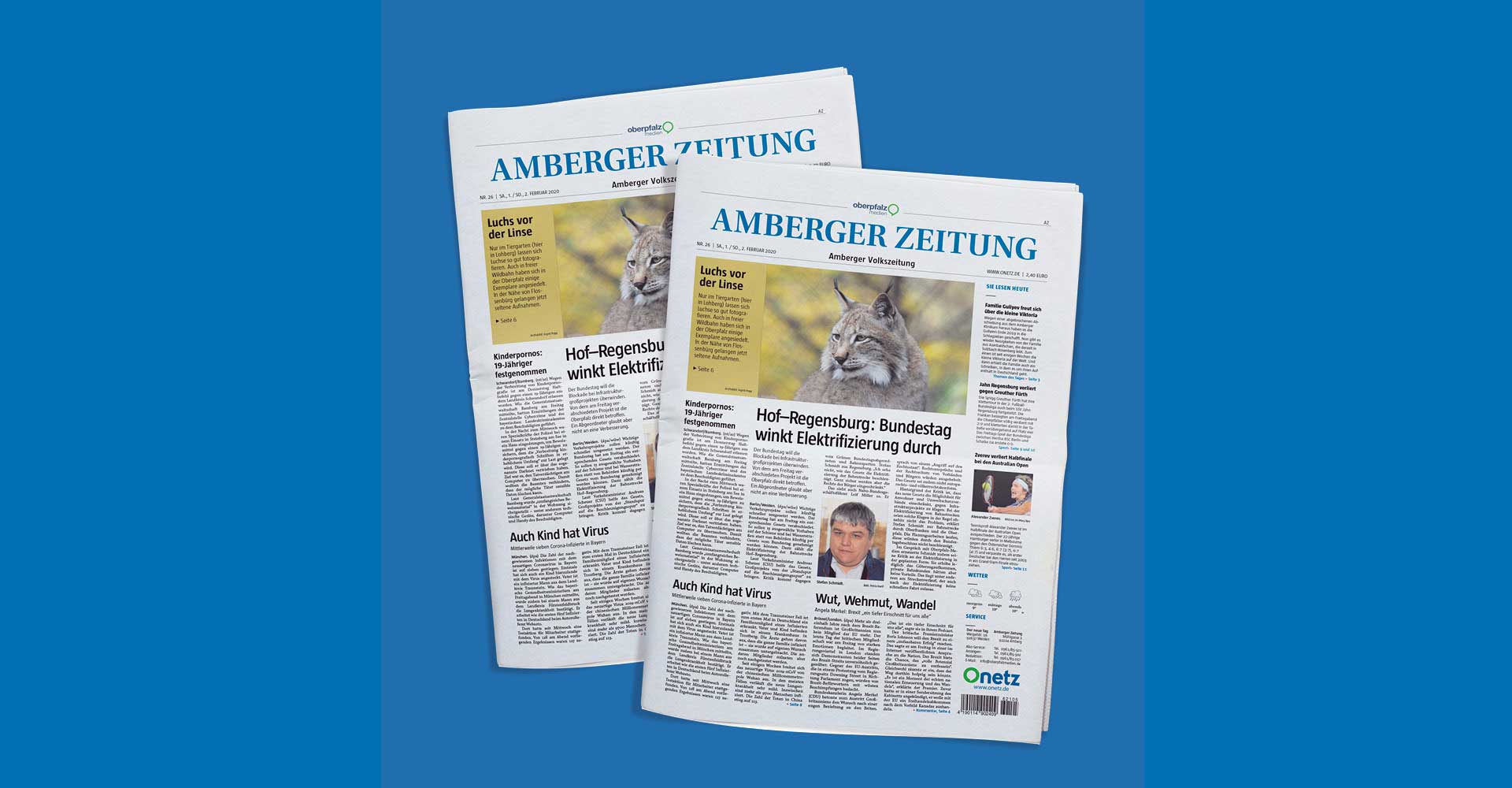 Ansicht zweier Titelblätter derselben Ausgabe der Tageszeitung „Amberger Zeitung“.