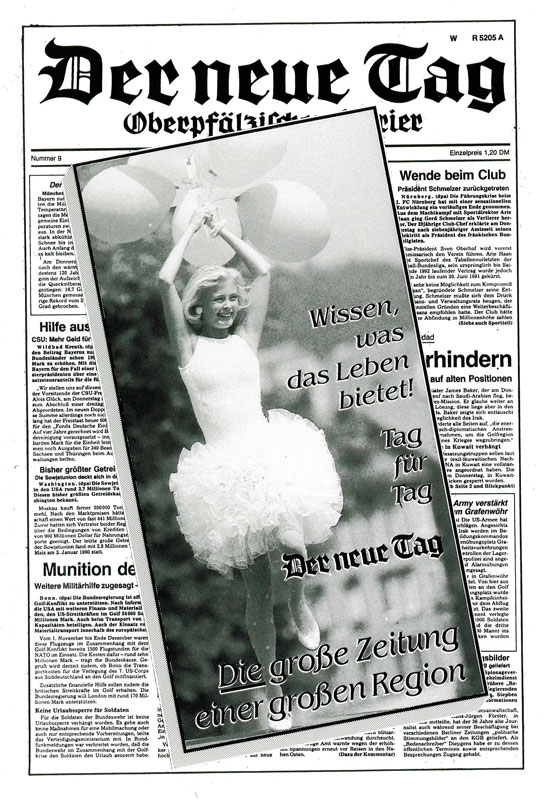 Titelseite Tageszeitung der neue Tag mit Bild von Ballerina darüber